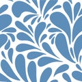 Abstract floral seamless pattern with smooth leaves shape. Cool winter frost ornament background. Blue leaves on white backdrop Royalty Free Stock Photo