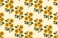 Abstract floral seamless pattern - sunflowers. Fashion hand drawn plant in naive style.
