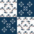 Abstract floral seamless pattern on white background.Scandinavian and folk design.vector illustration with dark blue and Royalty Free Stock Photo