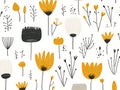 Abstract Floral Seamless Pattern with Yellow and Black Flowers on White Royalty Free Stock Photo