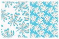 Abstract Floral Seamless Vector Patterns with Cream and Blue Flowers. Royalty Free Stock Photo