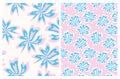 Abstract Floral Seamless Vector Patterns with Pink and Blue Flowers. Royalty Free Stock Photo