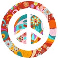 Abstract floral vector peace sign. Colorful image. 60s style