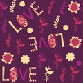 Abstract floral vector seamless pattern. It is located in swatch menu. Vivid image in purple colors