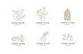 Abstract Floral Vector Signs or Logo Templates Set. Retro Feminine Hand Drawn Illustration Emblems for Beauty Salon, SPA, Wedding Royalty Free Stock Photo