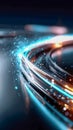Abstract flow of luminous blue light strands with sparkling particles, symbolizing digital energy, data streams, and Royalty Free Stock Photo