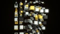 Abstract flow of yellow, grey, and white 3D same size cubes isolated on black background. Animation. Colorful cubes Royalty Free Stock Photo