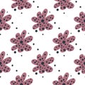 Abstract flower bud daisy seamless pattern on white background. Cute doodle floral endless wallpaper. Decorative backdrop Royalty Free Stock Photo