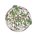 Abstract flower foliage round ornament. illustration