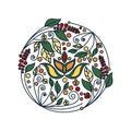 Abstract flower foliage round ornament. illustration