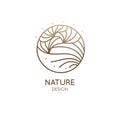 Abstract flower logo template. Round emblem plant in linear style. Vector minimal badge for design of natural products Royalty Free Stock Photo
