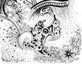 Abstract flower pattern line drawn graphic