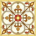 Stained glassin square frame, geometric ornate pattern tile. Window on the ceiling. Vector