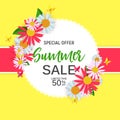 Abstract Flower Summer Sale Background with Frame. Vector Illustration Royalty Free Stock Photo