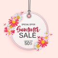 Abstract Flower Summer Sale Background with Frame. Vector Illustration Royalty Free Stock Photo