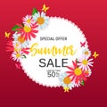 Abstract Flower Summer Sale Background with Frame. Vector Illustration Royalty Free Stock Photo