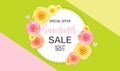 Abstract Flower Summer Sale Background with Frame. Vector Illustration Royalty Free Stock Photo