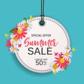 Abstract Flower Summer Sale Background with Frame. Vector Illustration Royalty Free Stock Photo