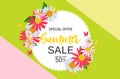 Abstract Flower Summer Sale Background with Frame. Vector Illustration Royalty Free Stock Photo