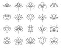 Abstract Flower simple black line icons vector set