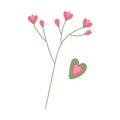 Abstract flowering branch and decorative heart in trendy soft shades. Design element for greetings