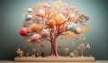 Abstract flowering tree with easter eggs. AI generated. AI generated