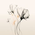 Minimalist Line Drawings Of Delicate Flowers On Beige Background Royalty Free Stock Photo