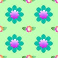 Abstract flowers on a green background, seamless pattern Royalty Free Stock Photo