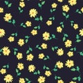 Abstract Flowers Hand Drawn Cute Chamomile Blossom Sketch Drawing Seamless Pattern On Navy Background Design
