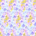 Abstract flowers and leaves repeat seamless pattern. Watercolor and digital hand drawn pattern. mixed technique . Royalty Free Stock Photo