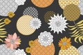 Golden and silver floral pattern with Japanese motifs. Minimalism style. Royalty Free Stock Photo