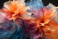 Abstract flowers painting decorative background. Art design art illustration. Orange and blue colors