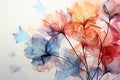 Abstract flowers painting decorative background. Art design art illustration. Orange and blue colors