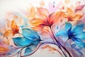 Abstract flowers painting decorative background. Art design art illustration. Orange and blue colors