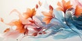 Abstract flowers painting decorative background. Art design art illustration. Orange and blue colors