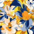 Abstract flowers painting, seamless floral pattern. Generative AI Royalty Free Stock Photo