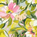 Abstract flowers painting, seamless floral pattern. Generative AI Royalty Free Stock Photo