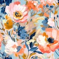 Abstract flowers painting, seamless floral pattern. Generative AI Royalty Free Stock Photo