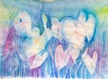 Abstract Flowers in Pastel Colors - Original Watercolor Painting