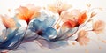 Abstract flowers painting decorative background. Art design art illustration. Orange and blue colors