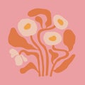 Abstract flowers poster in groovy trippy funky style. Organic shapes aesthetic wall art in trendy pink pallete.