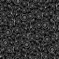 Abstract flowers seamless pattern, black and white outline drawing, linear illustration, vector monochrome background. White flowe Royalty Free Stock Photo