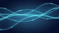 Abstract Flowing Blue Wireframe Waves with Glowing Particles on Dark Background image Royalty Free Stock Photo