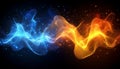 Abstract Flowing Energy Waves in Blue and Orange, Dynamic Collision of Forces on a Dark Background Royalty Free Stock Photo