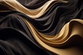 Abstract flowing fabric background. Black and gold colors. Generative AI. Royalty Free Stock Photo
