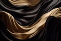 Abstract flowing fabric background. Black and gold colors. Generative AI. Royalty Free Stock Photo