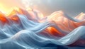 Abstract flowing fabric waves with warm orange light glowing through translucent blue and white layers creating a Royalty Free Stock Photo