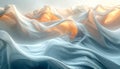 Abstract flowing fabric waves with warm orange light glowing through translucent blue and white layers creating a Royalty Free Stock Photo