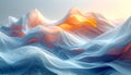 Abstract flowing fabric waves with warm orange light glowing through translucent blue and white layers creating a Royalty Free Stock Photo