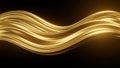 Abstract flowing golden liquid waves with light reflections on a dark black background creating a feel Royalty Free Stock Photo